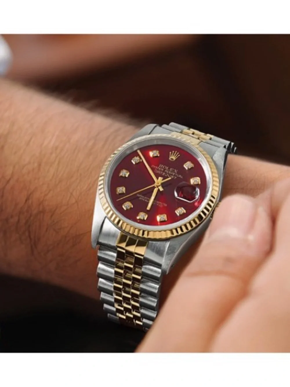 Pre-Owned Rolex 36mm Datejust - Custom Red Diamond Dial & 18k Gold Fluted Bezel